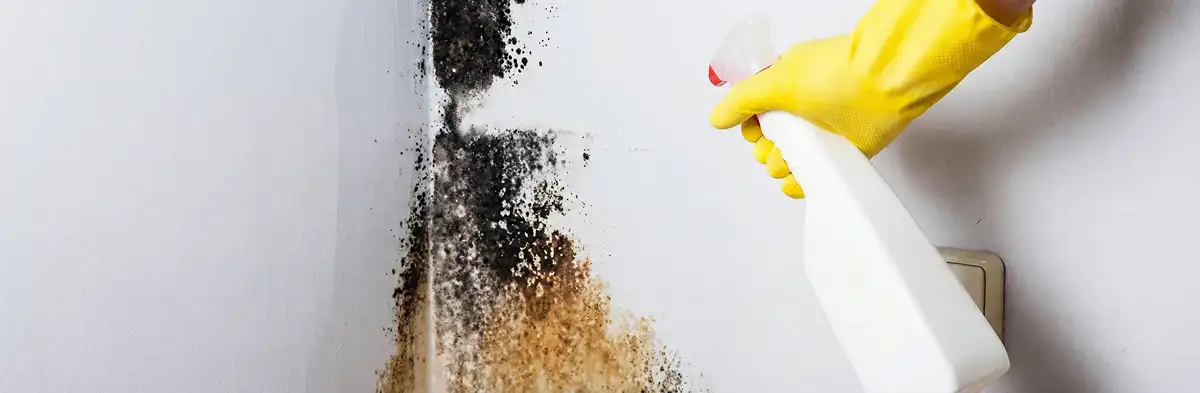 visible mold growth on an interior wall being treated during mold removal service in Grand Rapids, MI