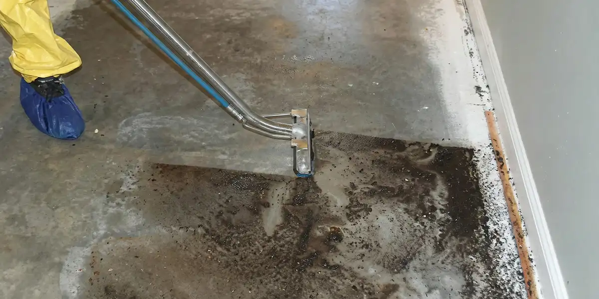 sewage removal technicians extracting contaminated wastewater from a residential floor in Grand Rapids, MI