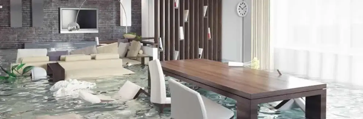 home interior affected by water damage with flooded floors and displaced furniture in Grand Rapids, MI