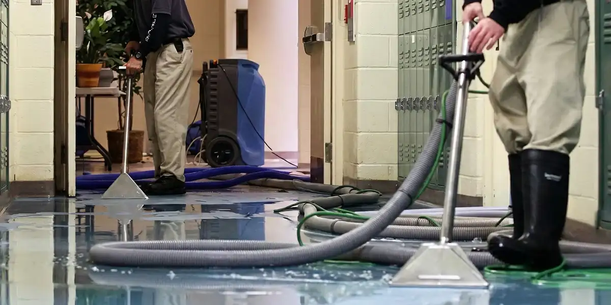 water damage restoration technicians performing professional water extraction inside a property in Grand Rapids, MI